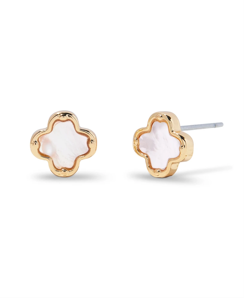 brook & york Chatham Gold Plated Clover Mother of Pearl Stud Earrings