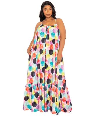 Buxom Couture Women's Plus Size Polka Dot Voluminous Maxi Dress
