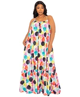Buxom Couture Women's Plus Size Polka Dot Voluminous Maxi Dress