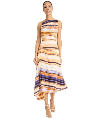 Maggy London Women's Satin Georgette Striped Asymmetrical Dress