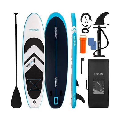 Free-Flow Welded Inflatable Stand-Up Paddle-Board with Double-Action Hand Pump, 3-Shaft Aluminum Paddle, Leash, Fin, Repair Kit and Backpack (Black)
