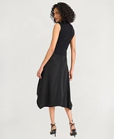 Luxely Women's Crepe Mock-Neck Sleeveless Midi Dress