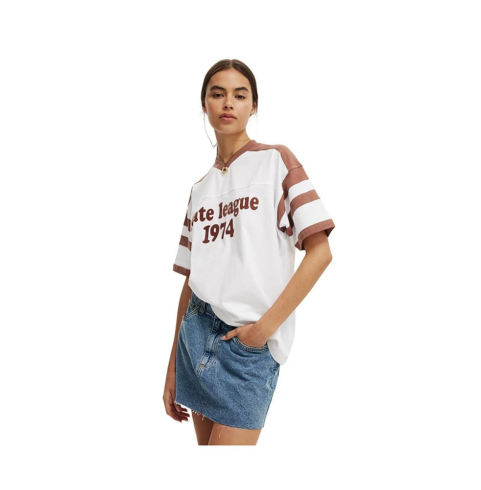 Cotton On Women's V Neck Retro Graphic Boxy Tee