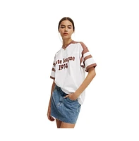 Cotton On Women's V Neck Retro Graphic Boxy Tee