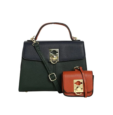 Women's The Curatus Satchel Bag - Navy Blue & Emerald Green