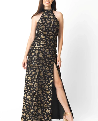 Raas Women's Black and Gold Long Dress with Slit