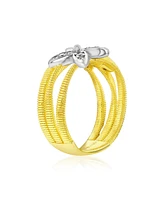 Suzy Levian New York Golden Helix Sterling Silver Cubic Zirconia Coil Three Row Double Flower Ring