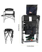KingCamp Padded Outdoor Folding Chair with Table & Pockets, Black/Grey (2 Pack)