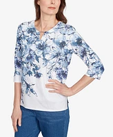 Alfred Dunner Women's Floral Split Beaded Top