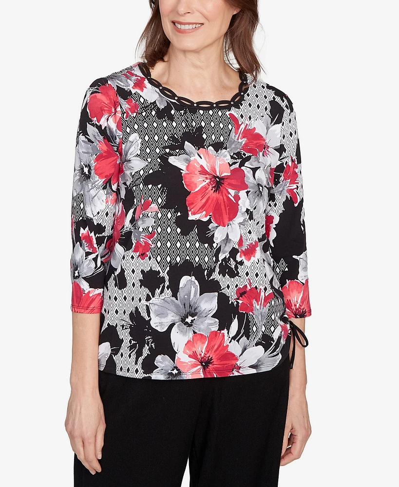 Alfred Dunner Women's Patchwork Diamond Floral Top
