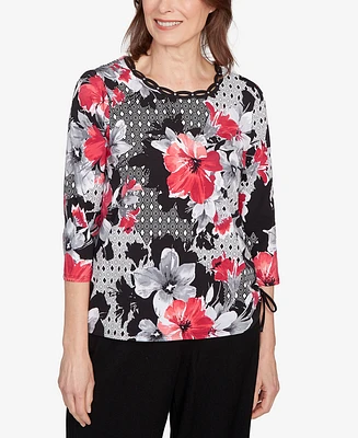 Alfred Dunner Women's Patchwork Diamond Floral Top