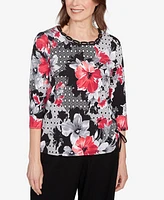 Alfred Dunner Women's Patchwork Diamond Floral Top