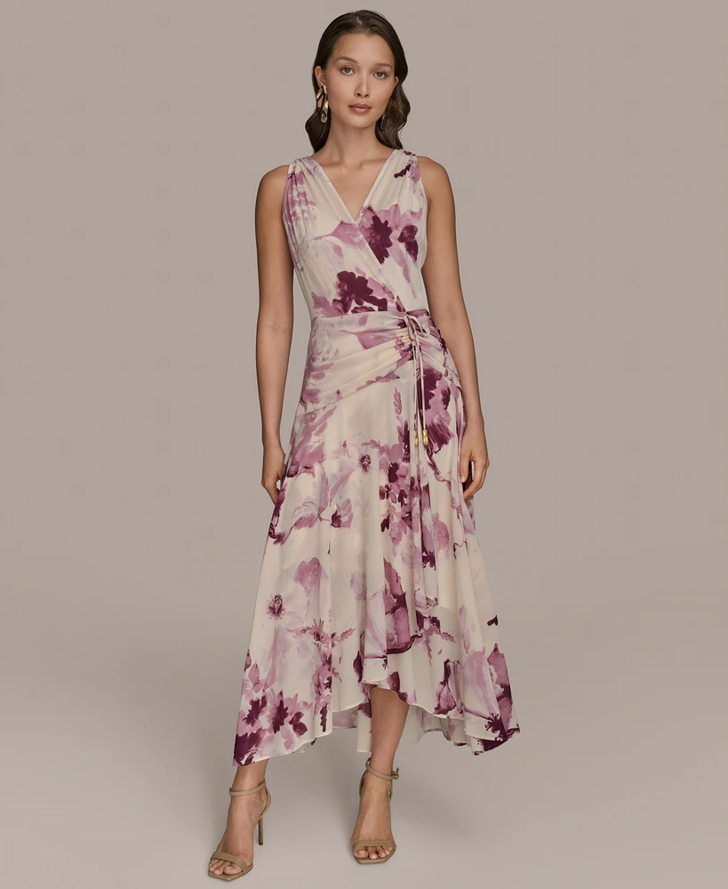 Donna Karan New York Women's Chiffon Floral Faux-Wrap Dress