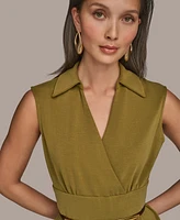 Donna Karan New York Women's Surplice Belted High-Low A-Line Dress