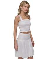 Dkny Jeans Women's Cotton Smocked Square-Neck Cropped Top