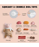 Nocciola 9-in-1 Pig Plush Dog Toys,Funny Piggy Puzzle Toy with 8 Pork Food Squeaky & Crinkle Toys,Stimulating Enrichment Toys for Small Medium Dogs