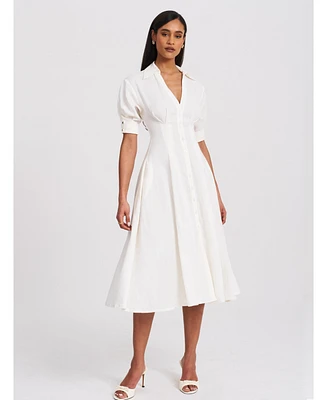 Miss Circle Women's Palina Lyocell Pleated Midi Preppy Shirt Dress