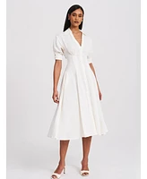 Miss Circle Women's Palina Lyocell Pleated Midi Preppy Shirt Dress