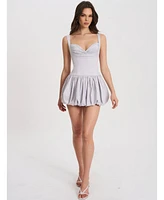 Miss Circle Women Zada Grey Pleated Breast Bubble Hem Mini Dress