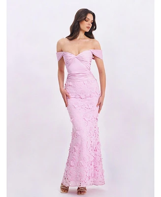 Miss Circle Women's Dahlia Pink Floral Lace Mermaid Gown