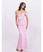 Miss Circle Women's Dahlia Pink Floral Lace Mermaid Gown