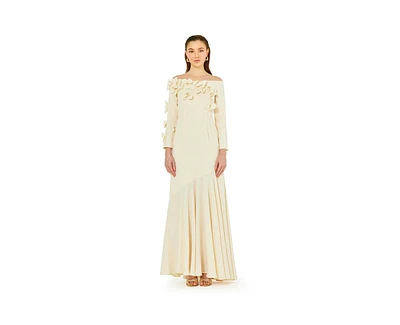 Amri Women's Off-The-Shoulder Floral Embellished Flary Gown