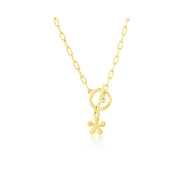 Simona Sterling Silver Flower Charm Paperclip Toggle Necklace