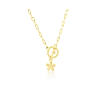 Simona Sterling Silver Flower Charm Paperclip Toggle Necklace