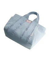True Religion Frayed Handle Solid Denim Tote