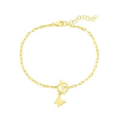 Sterling Silver Butterfly Charm Paperclip Toggle Bracelet