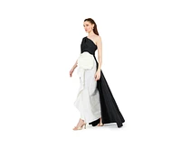Amri Women's One Shoulder Dress With Cascading Ruffle Flower Detail