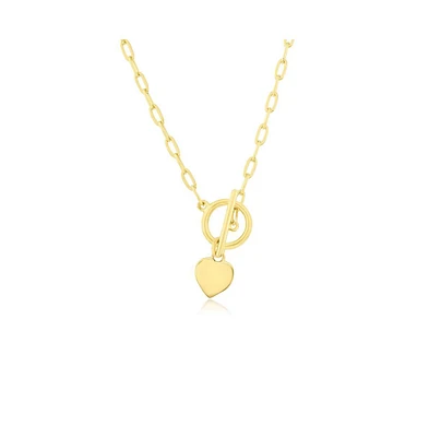 Sterling Silver Heart Charm Paperclip Toggle Necklace