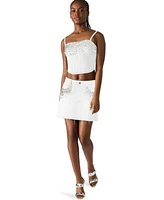 Steve Madden Womens Eras Embellished Cotton Denim Crop Top Eras Embellished Cotton Denim Mini Skirt