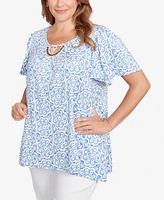 Ruby Rd. Plus Beaded Macrame Puff Print Top