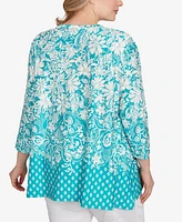 Ruby Rd. Plus Ibiza Ombre Floral Puff Print Top