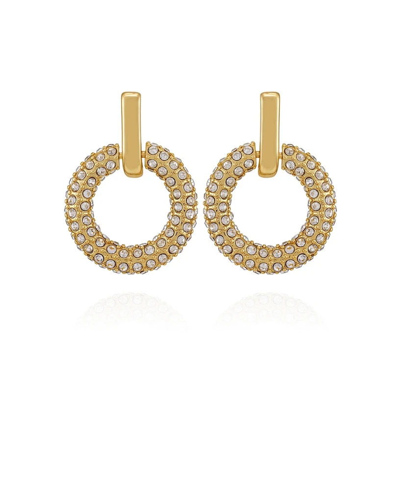 Vince Camuto Gold Tone Pave Crystal Hoop Drop Earrings