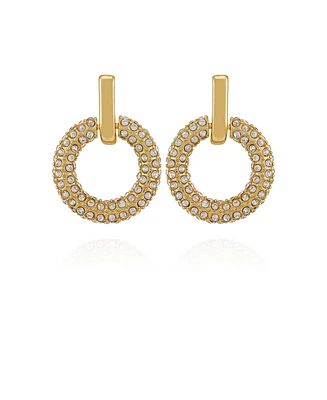 Vince Camuto Gold Tone Pave Crystal Hoop Drop Earrings