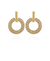 Vince Camuto Gold Tone Pave Crystal Hoop Drop Earrings