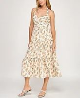 Trixxi Juniors' Printed Sleeveless Halter Midi Dress
