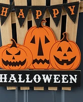 Glitzhome 14" Halloween Wood Jack-o'-Lantern Door Hanger