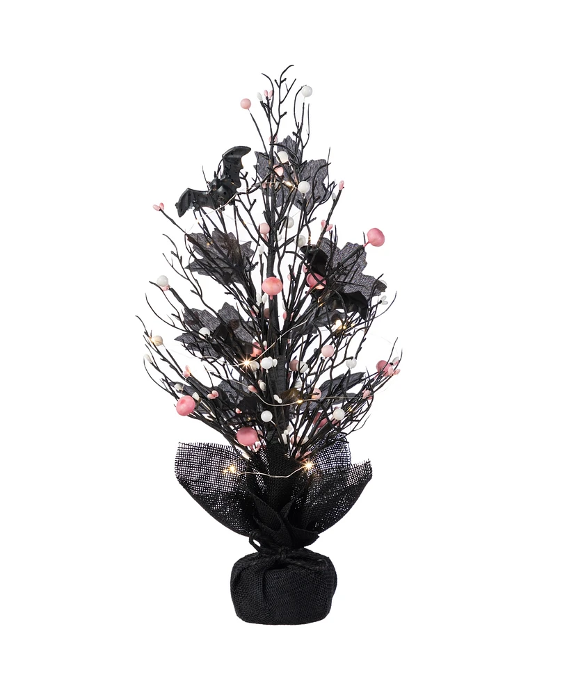 Glitzhome 20" Lighted Pink Halloween Berries Table Tree