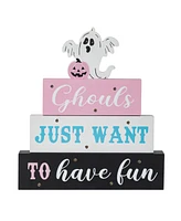 Glitzhome 11.75" Halloween Lighted Pink Wooden Ghost Block Word Sign