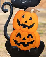 Glitzhome 36" Halloween Metal Black Cat with Spring Head and Stacked Pumpkin Yard Stake