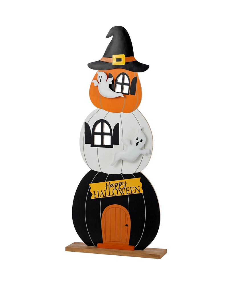 Glitzhome 35" Halloween Wooden Pumpkin Haunted House Porch Decor