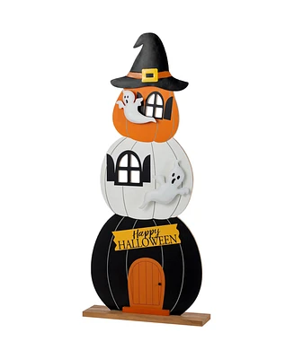 Glitzhome 35" Halloween Wooden Pumpkin Haunted House Porch Decor