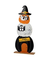 Glitzhome 35" Halloween Wooden Pumpkin Haunted House Porch Decor