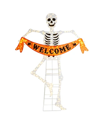 Glitzhome 86.25" Lighted Halloween Skeleton Outdoor Decor with Warm White Led Lights