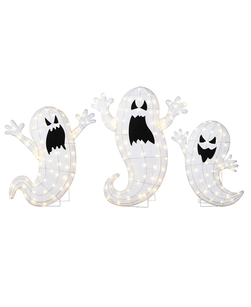 Glitzhome Lighted Halloween Ghosts Family Outdoor Decor with Warm White Led Lights, Set of 3