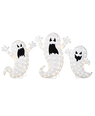 Glitzhome Lighted Halloween Ghosts Family Outdoor Decor with Warm White Led Lights, Set of 3