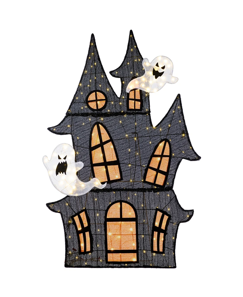 Glitzhome 61.75" Lighted Halloween Haunted House Outdoor Decor with Warm White Led Lights
